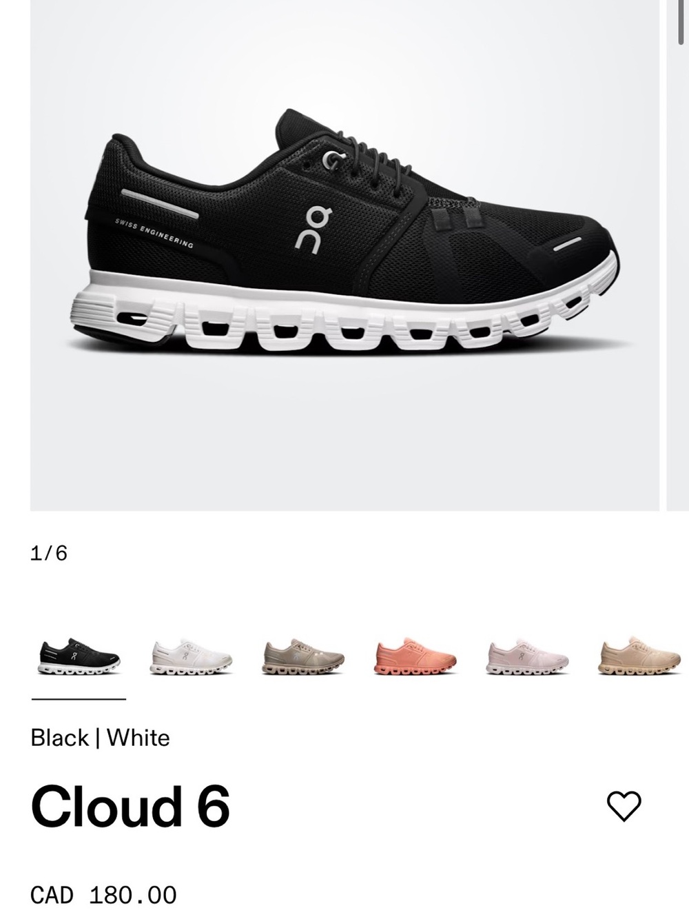 On Running Cloud 6 Men's Sneaker — Black/White